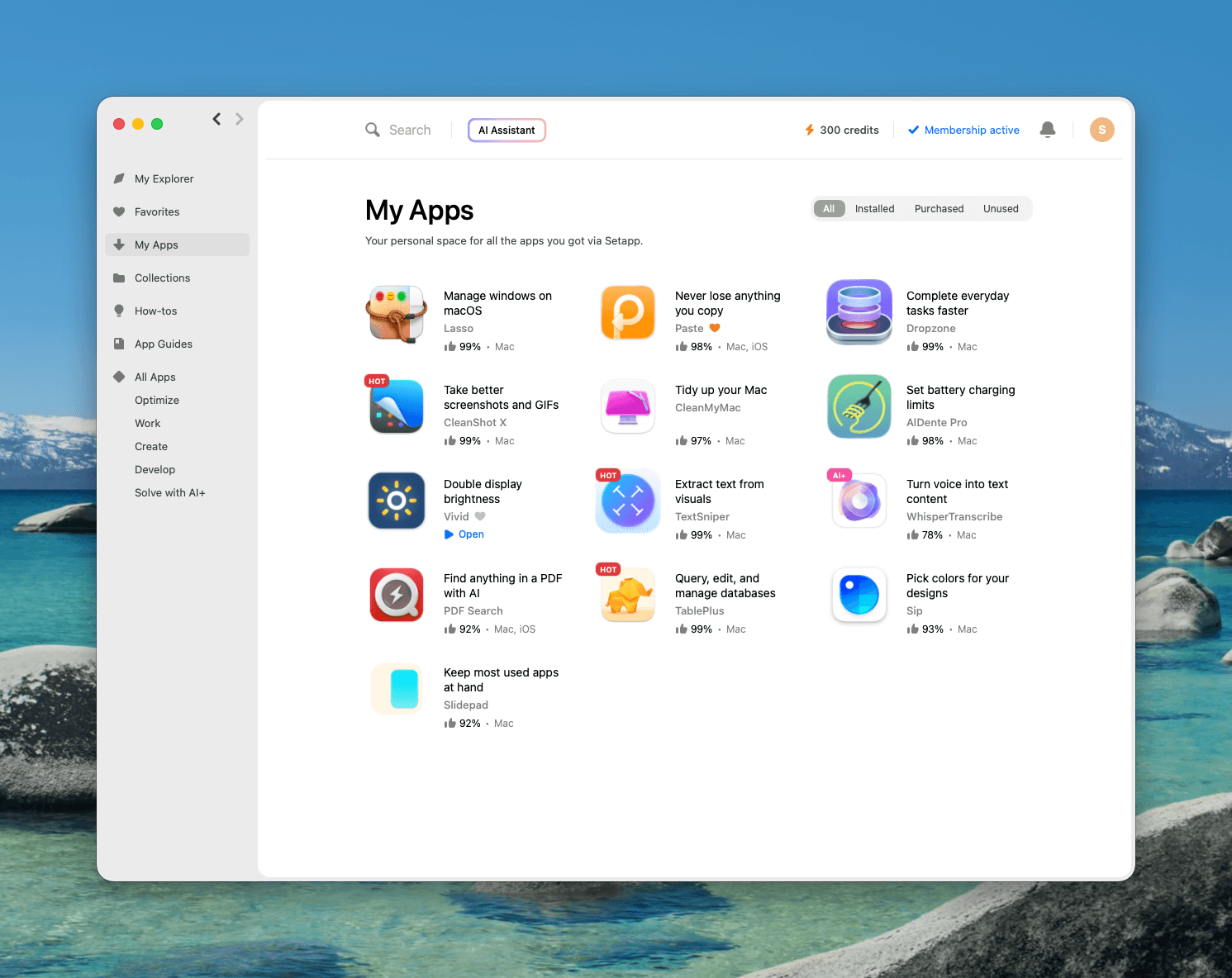 Setapp app catalogue showing installed Mac apps