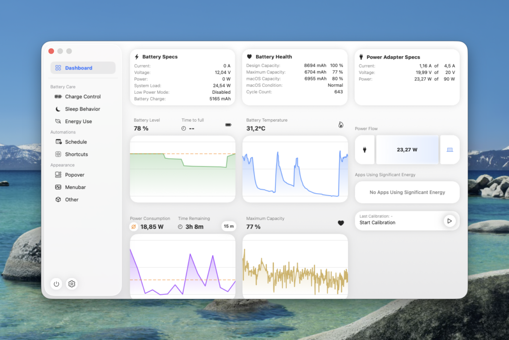 AlDente battery health dashboard on Setapp